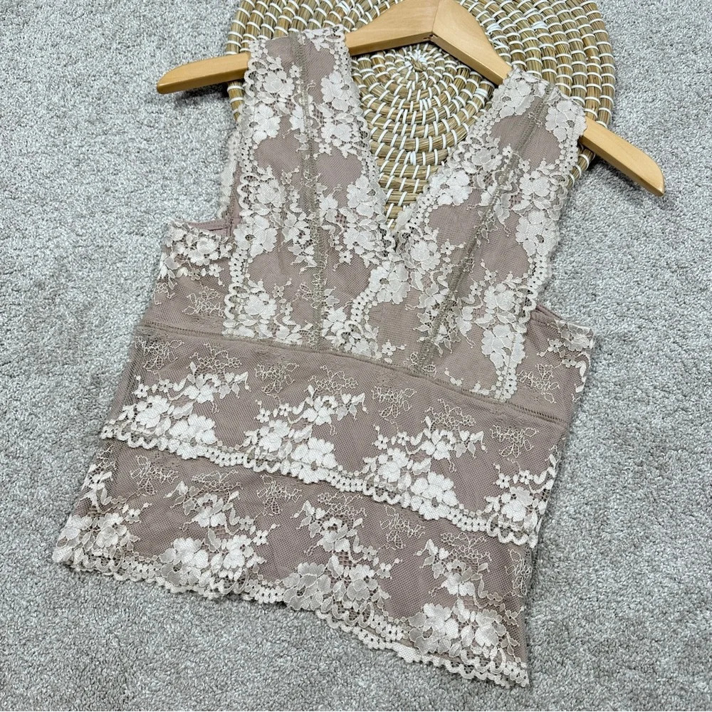 Gimmicks by BKE Floral Mesh Lace Tank Top Cream Valentine Cottagecore Size XS - Picture 7 of 14